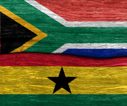 aouth africa and ghana flag on wood texture background floor