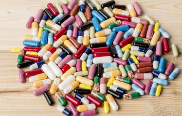 Heap of colorful drugs and pills