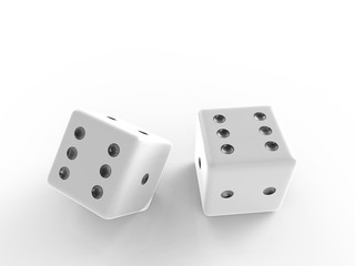 The 3D rendering of white dice with nice background color