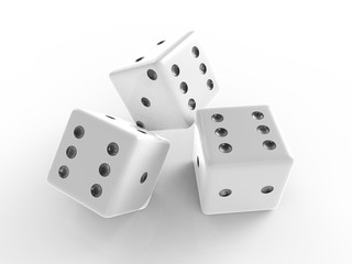 The 3D rendering of white dice with nice background color