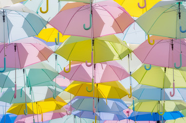 Fototapeta na wymiar Multicolored Umbrella decorations.