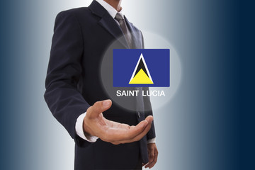 Businessman hand showing Saint Lucia Flag 
