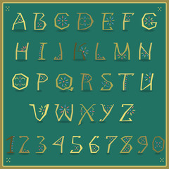 Golden Alphabet. Artistic yellow font