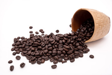 Coffee cup and beans isolate on white background