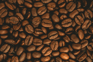 Big roasted coffee beans texture close up