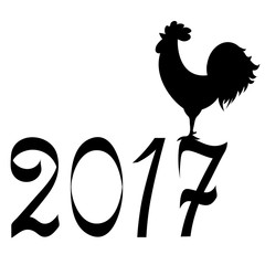 Icon fire rooster, symbol of Chinese new year 2017. Flat design vector illustration icons and logos. black silhouette on white. The concept of a new year on the Chinese calendar