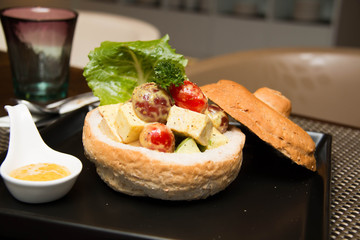  chicken curry  salad in bread  bowl