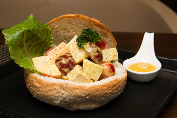  chicken curry  salad in bread  bowl