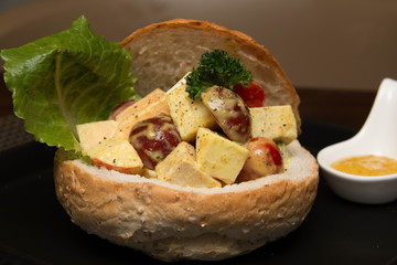  chicken curry  salad in bread  bowl