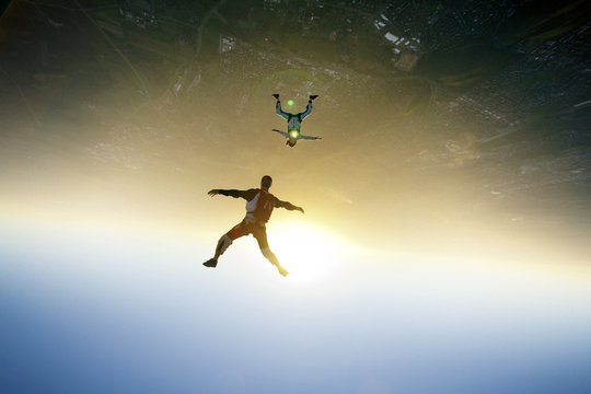 Two men skydiving
