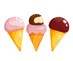 Set of ice cream. Three ice cream on a white background. Vector