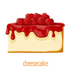 Cartoon cheesecake. Bright colored cheesecake on a white backgro