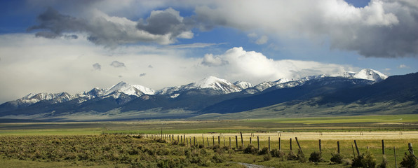 Snow capped rocky mountain range