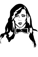 vector sketch of a girl brunette in a tie butterfly