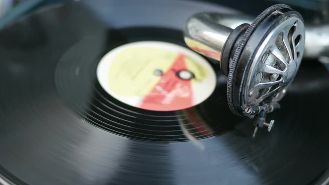 Old Vinyl Record Turntable Spinning