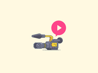 Video camera icon. Recording and playback. Icon for video blogging, reportage, video course, live stream and other media content. Vector flat outline illustration.