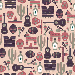 Mexico Seamless Pattern / Vector Background with Mexican Elements