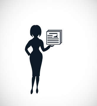 The silhouette of strict woman pointing on presentation slides. The concept of business or education  presentation.
