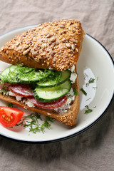 breakfast sandwich with smoked sausage