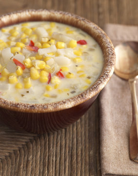Close-up of corn soup in bowl