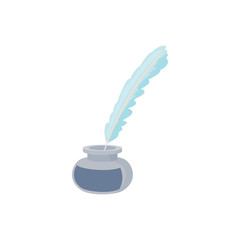 Feather and ink bottle icon, cartoon style