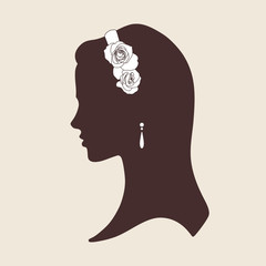 Wedding design silhouette of bride wearing tiara made of roses vector illustration © croisy