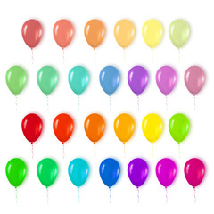 Realistic 3d Colorful Glossy Balloons Flying for Happy Birthday, Party and Celebrations. Trendy Design element on white background. Vector Illustration
