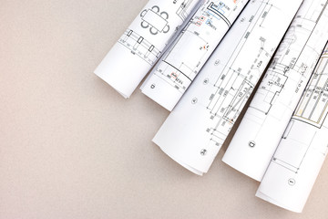 rolls of architectural blueprints