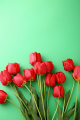red flowers on green background