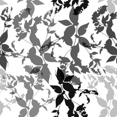 Black flowers on white background. Seamless pattern. Vector