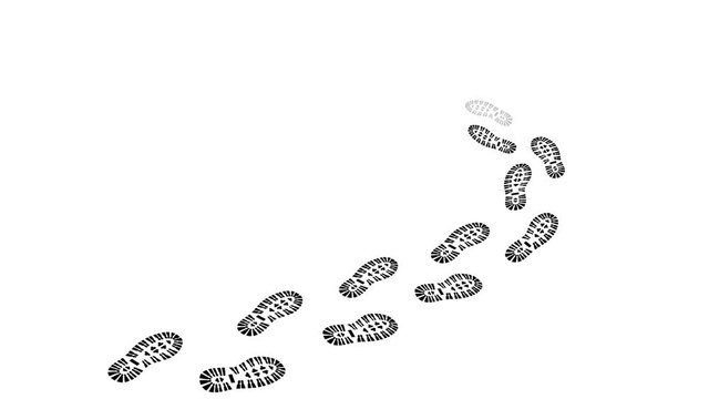 Perspektivische Fußspur / Schuhabdruck mit Profil / schwarz-weiß / Film, Animation, Video