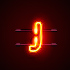 Neon font letter j. Vector illustration