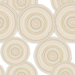 Cross section of tree trunk isolated on white background, seamless pattern.  Vector