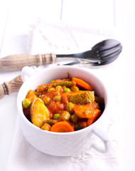 Courgette, peas, carrot and green beans stew