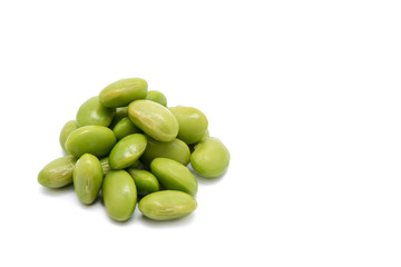 Green soybeans on white background