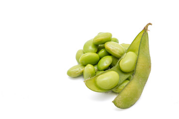 Green soybeans on white background