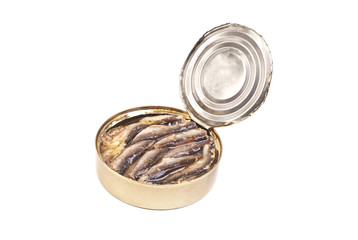 Open can sprat isolated on white
