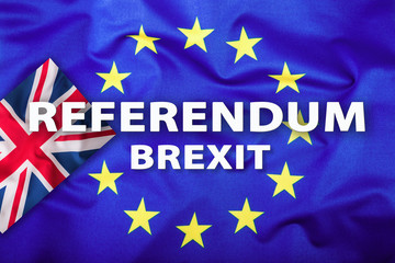 Brexit. Brexit Yes. Brexit No. Flags of the United Kingdom and the European Union. UK Flag and EU Flag. British Union Jack flag. Flag outside stars. England appearances in the European Union.