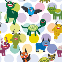Fototapeta premium Cute cartoon Monsters Set. seamless pattern on white background. Vector