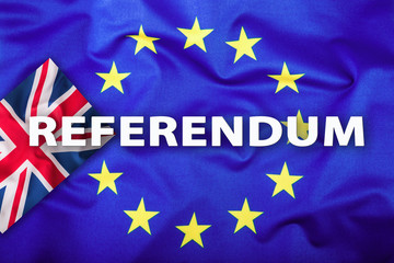Brexit. Brexit Yes. Brexit No. Flags of the United Kingdom and the European Union. UK Flag and EU...