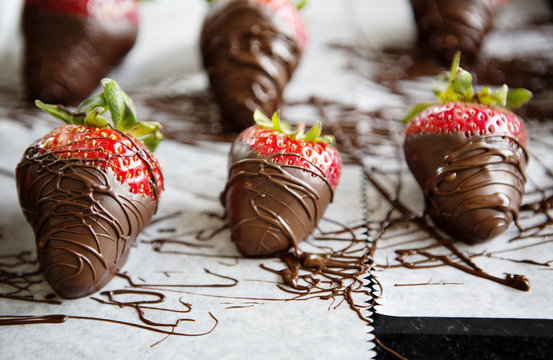 Close-up of strawberries dipped in chocolate