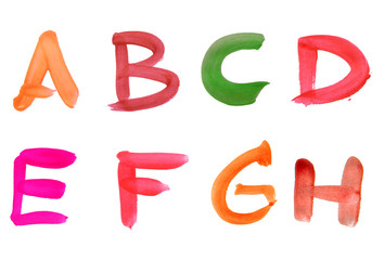 Colorful hand-written alphabet isolated over white background