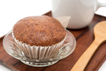 Banana muffin cake on wooden tray