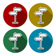 Signpost icon or logo line art style set with long shadow