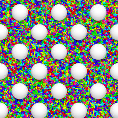 seamless background made of white spheres and colorful tiny cubes objects