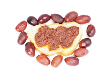 fresh olive paste made from kalamata olives on bread