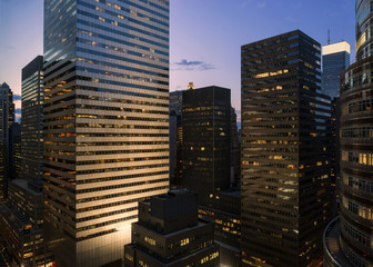 Illuminated buildings at dusk