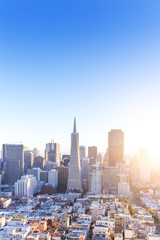 cityscape and skyline of san francisco at sunrise