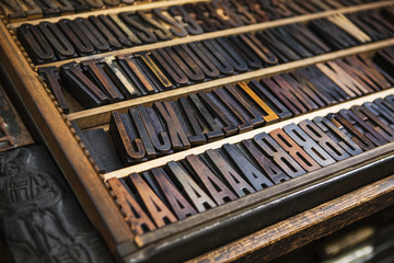 Letterpress on table in workshop