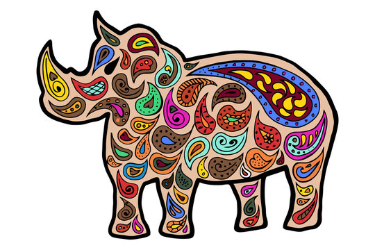 Rhinoceros zentangle and zendoodle vector. Rhino zen tangle and zen doodle. Animal coloring book. Tatoo wildlife. Zenart Africa.